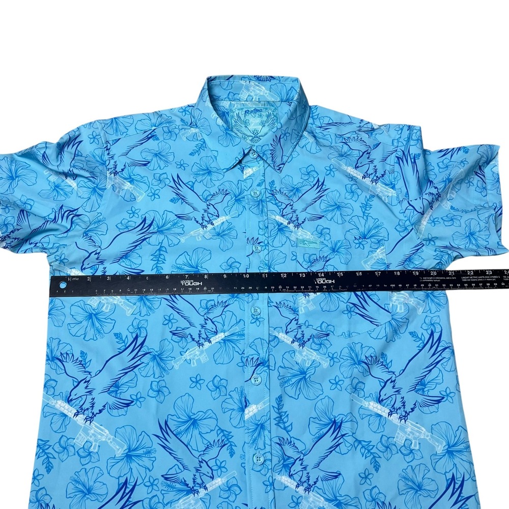 Retro Rifle Mens Blue Eagle Rifle Hibiscus Short Sleeve Button Down Shirt Large - Picture 6 of 7